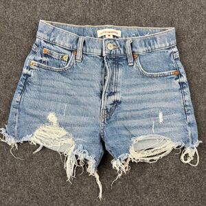 Lucky Brand Mom High Rise Shorts Distressed Denim Light Wash Button Fly 00/24